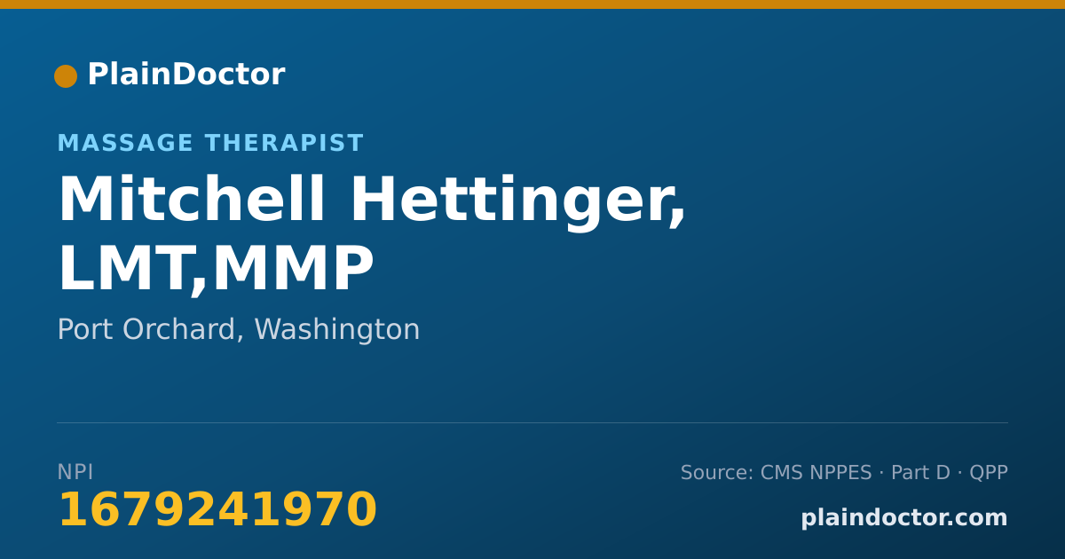 Shareable card for Mitchell Hettinger, LMT,MMP - Massage Therapist, Port Orchard, WA
