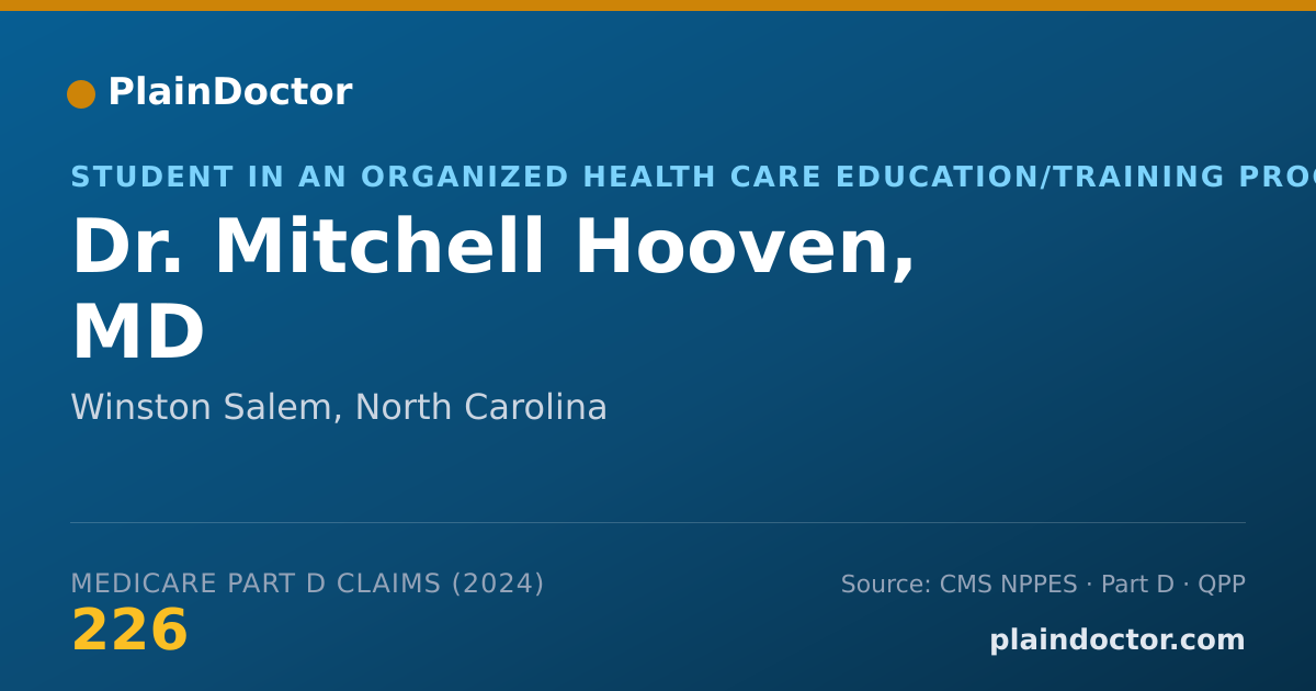 Shareable card for Mitchell Hooven, MD - Student in an Organized Health Care Education/Training Program, Winston Salem, NC