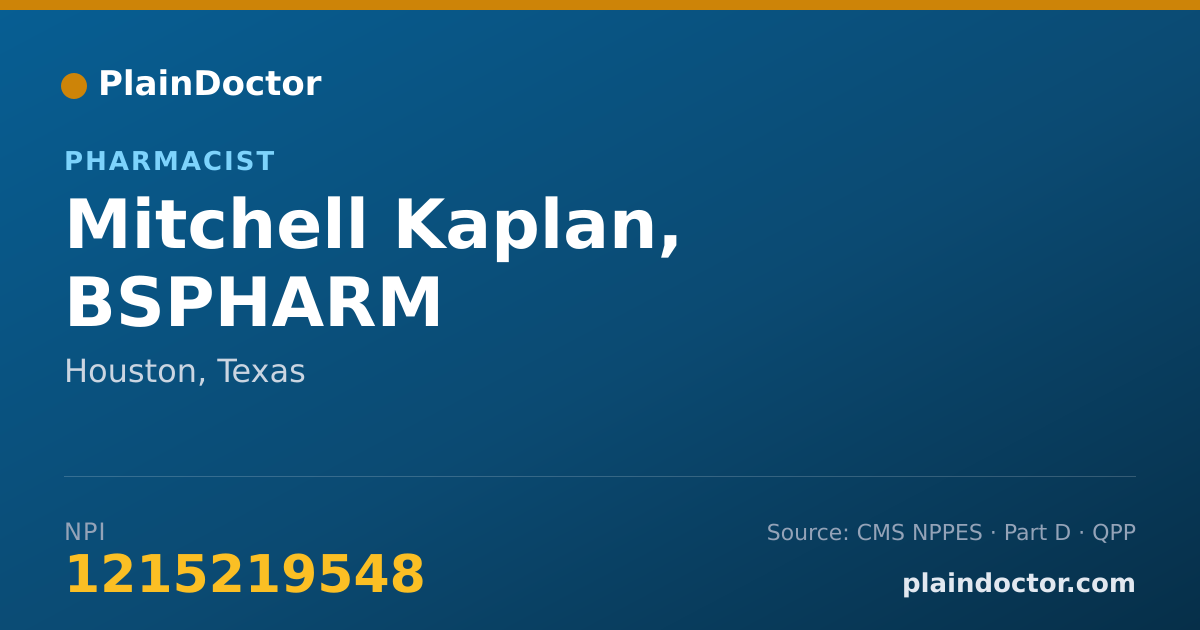 Shareable card for Mitchell Kaplan, BSPHARM - Pharmacist, Houston, TX