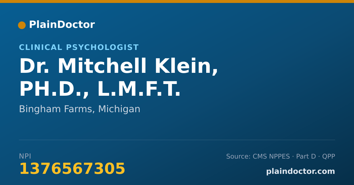 Shareable card for Mitchell Klein, PH.D., L.M.F.T. - Clinical Psychologist, Bingham Farms, MI