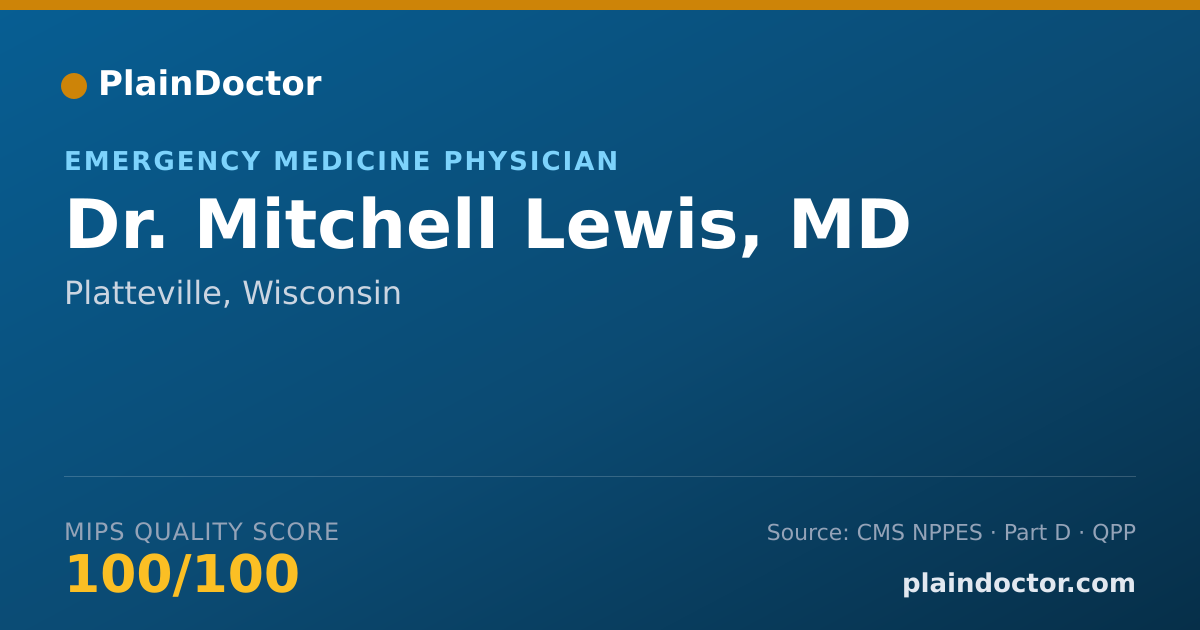 Shareable card for Mitchell Lewis, MD - Emergency Medicine Physician, Platteville, WI