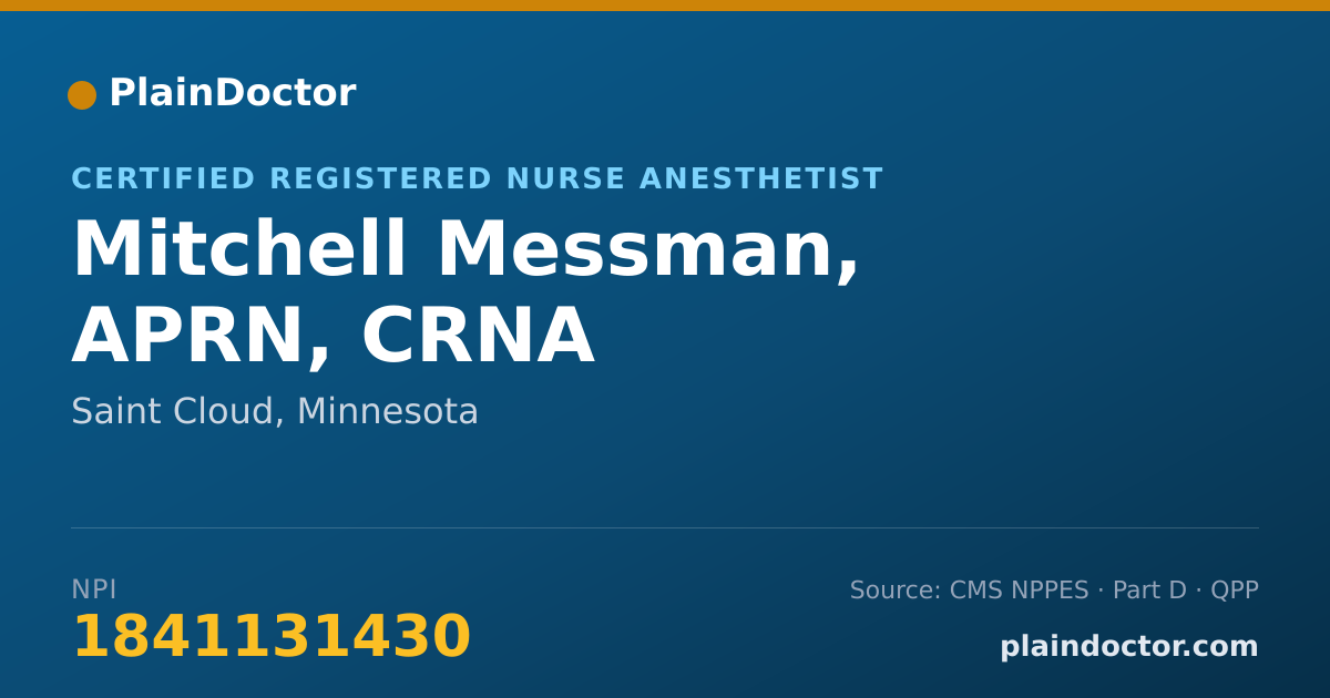 Shareable card for Mitchell Messman, APRN, CRNA - Certified Registered Nurse Anesthetist, Saint Cloud, MN