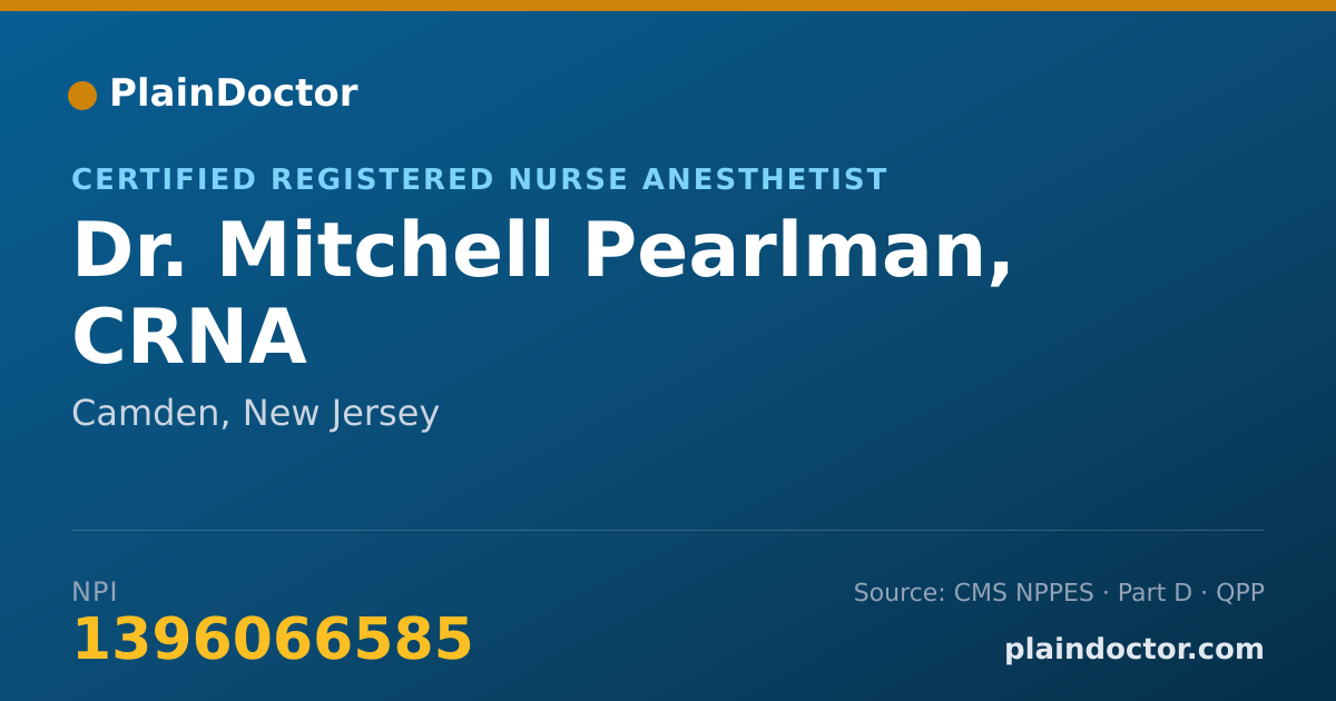 Shareable card for Mitchell Pearlman, CRNA - Certified Registered Nurse Anesthetist, Camden, NJ