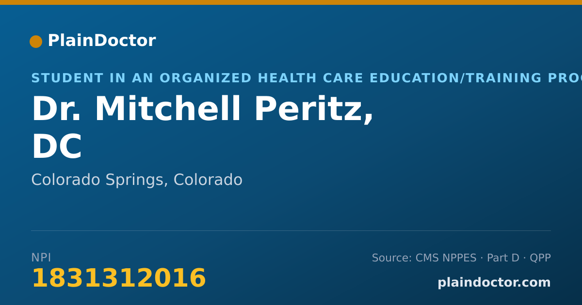 Shareable card for Mitchell Peritz, DC - Student in an Organized Health Care Education/Training Program, Colorado Springs, CO
