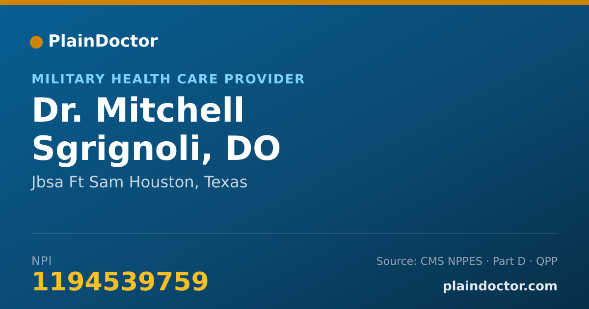 Shareable card for Mitchell Sgrignoli, DO - Military Health Care Provider, Jbsa Ft Sam Houston, TX