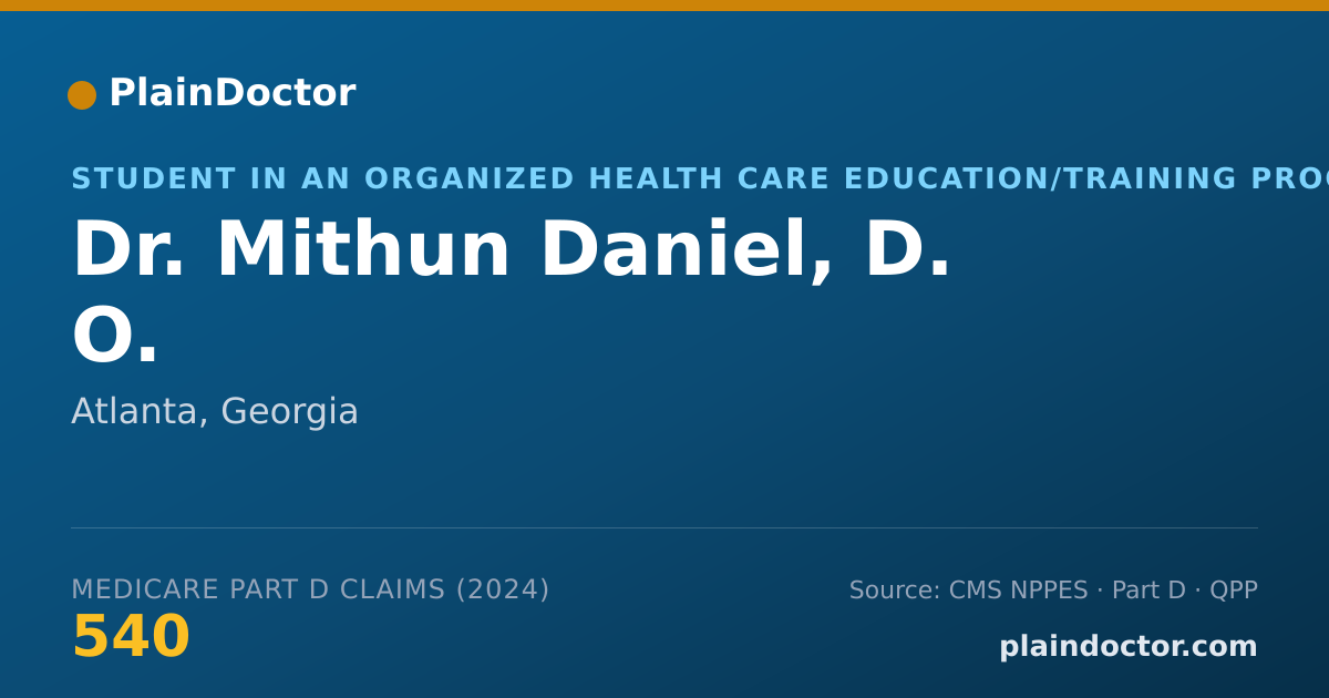 Shareable card for Mithun Daniel, D. O. - Student in an Organized Health Care Education/Training Program, Atlanta, GA