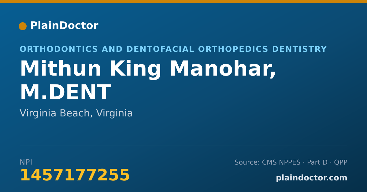 Shareable card for Mithun King Manohar, M.DENT - Orthodontics and Dentofacial Orthopedics Dentistry, Virginia Beach, VA