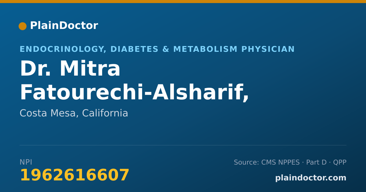 Shareable card for Mitra Fatourechi-Alsharif, M.D. - Endocrinology, Diabetes & Metabolism Physician, Costa Mesa, CA
