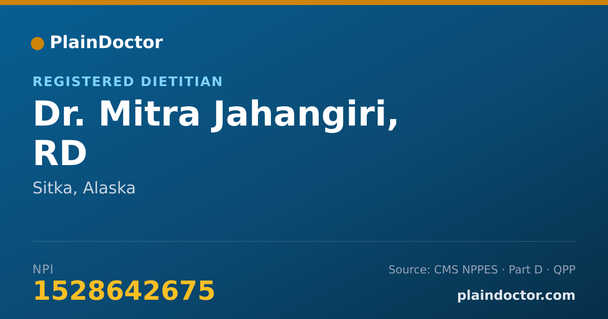 Shareable card for Mitra Jahangiri, RD - Registered Dietitian, Sitka, AK