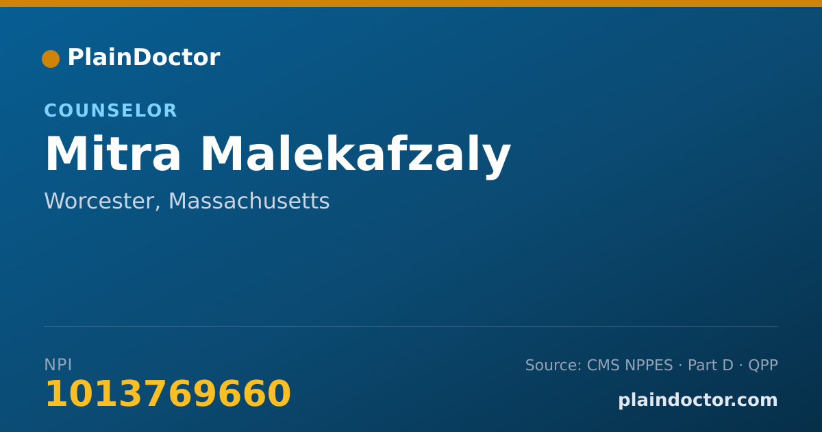 Shareable card for Mitra Malekafzaly - Counselor, Worcester, MA