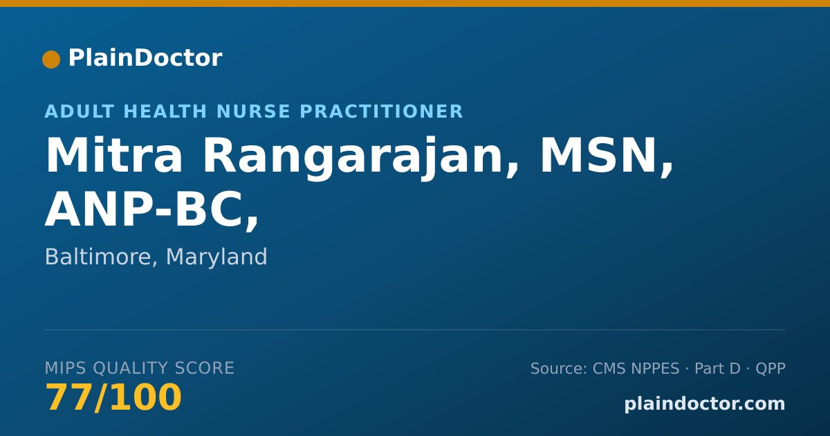 Shareable card for Mitra Rangarajan, MSN, ANP-BC, - Adult Health Nurse Practitioner, Baltimore, MD