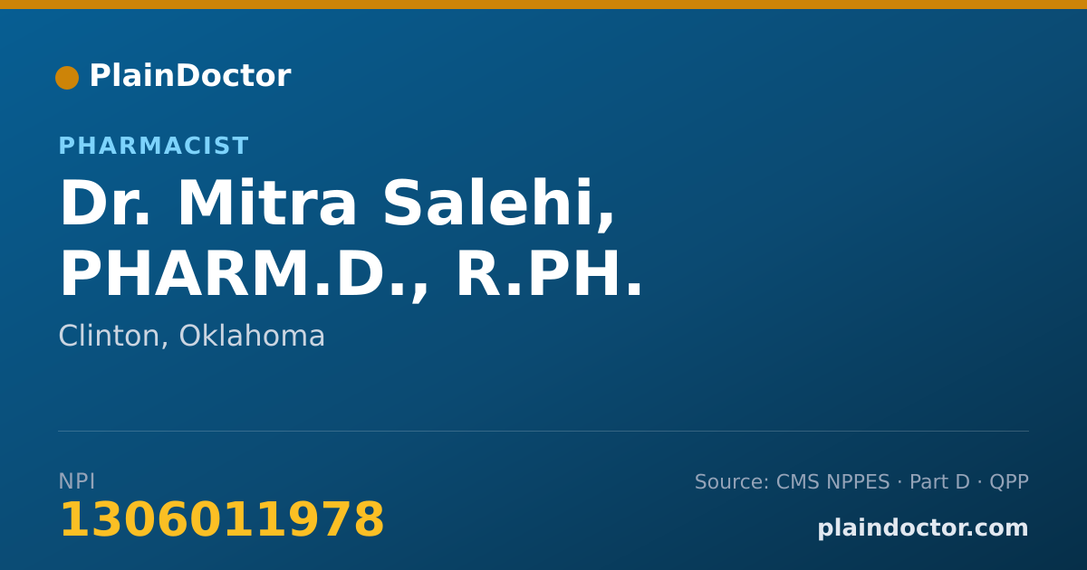 Shareable card for Mitra Salehi, PHARM.D., R.PH. - Pharmacist, Clinton, OK