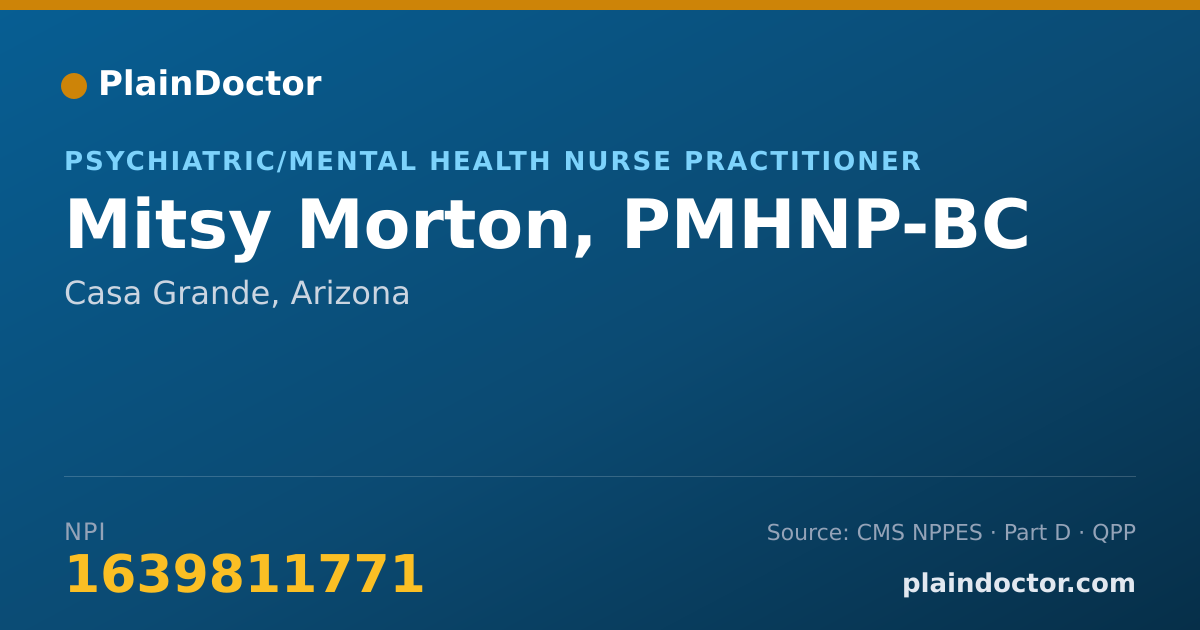 Shareable card for Mitsy Morton, PMHNP-BC - Psychiatric/Mental Health Nurse Practitioner, Casa Grande, AZ