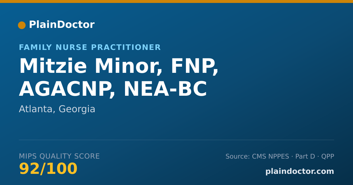 Shareable card for Mitzie Minor, FNP, AGACNP, NEA-BC - Family Nurse Practitioner, Atlanta, GA