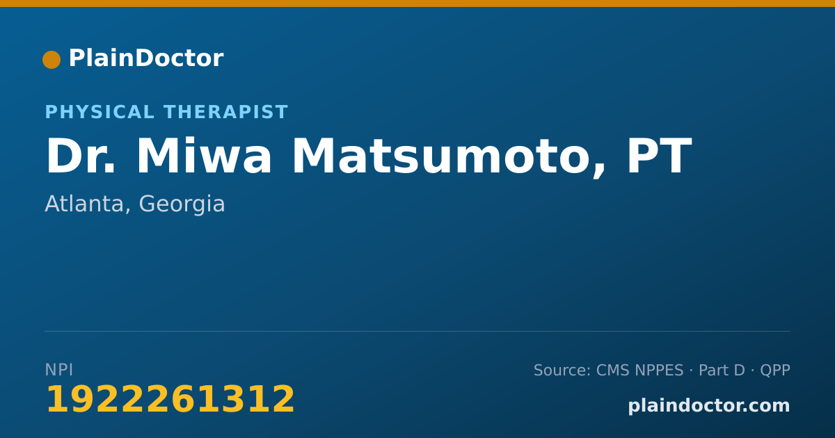 Shareable card for Miwa Matsumoto, PT - Physical Therapist, Atlanta, GA