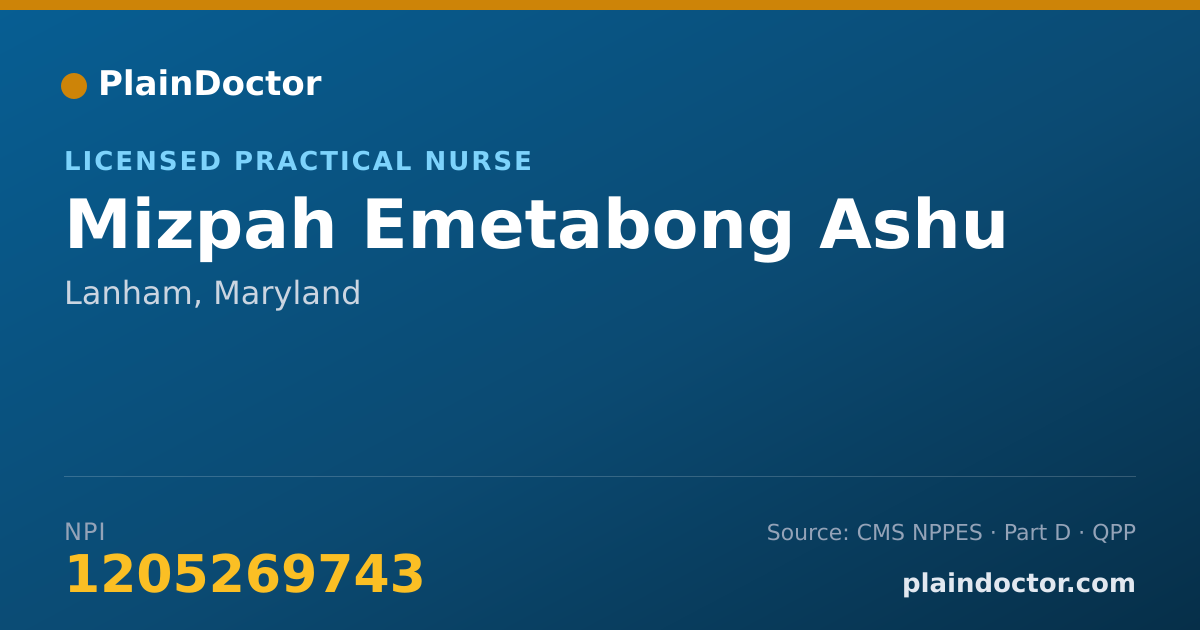 Shareable card for Mizpah Emetabong Ashu - Licensed Practical Nurse, Lanham, MD
