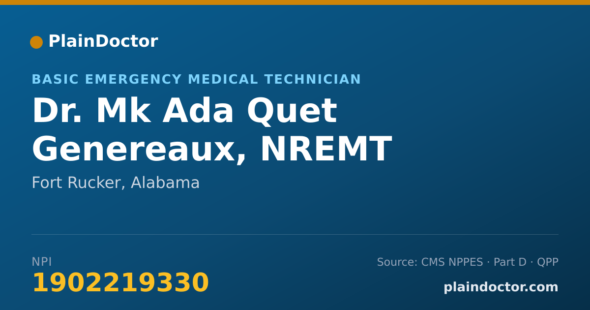 Shareable card for Mk Ada Quet Genereaux, NREMT - Basic Emergency Medical Technician, Fort Rucker, AL