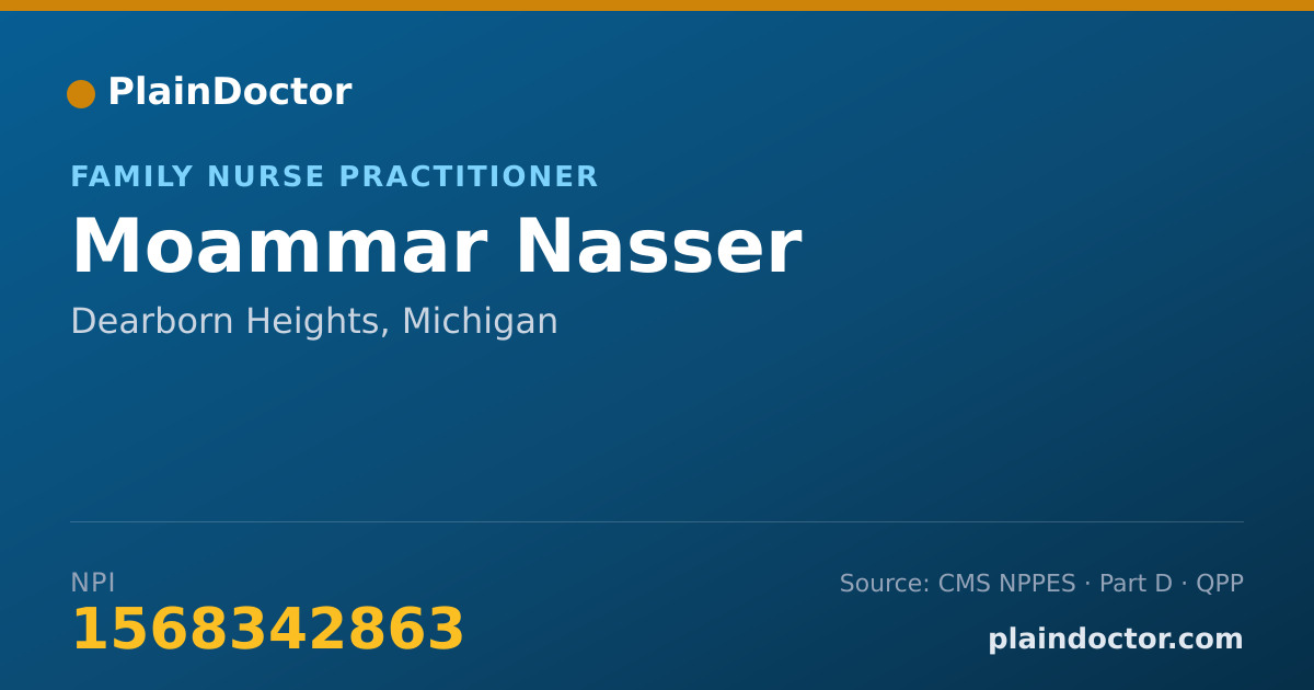 Shareable card for Moammar Nasser - Family Nurse Practitioner, Dearborn Heights, MI