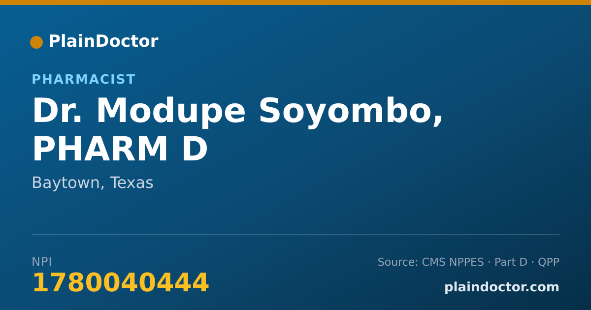 Shareable card for Modupe Soyombo, PHARM D - Pharmacist, Baytown, TX