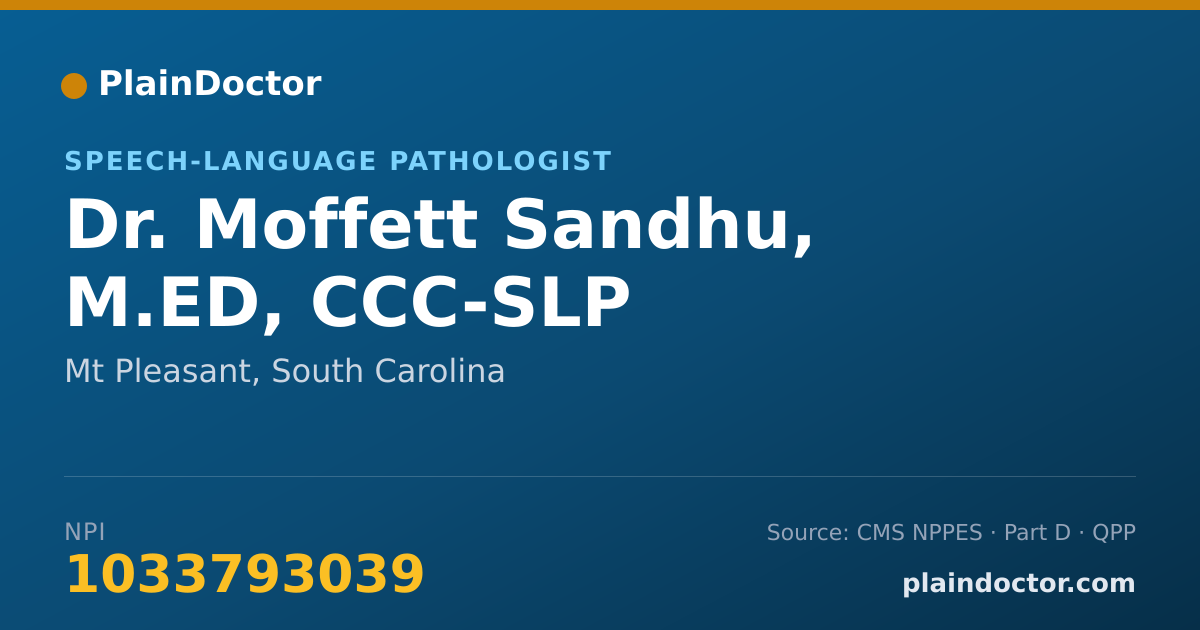 Shareable card for Moffett Sandhu, M.ED, CCC-SLP - Speech-Language Pathologist, Mt Pleasant, SC