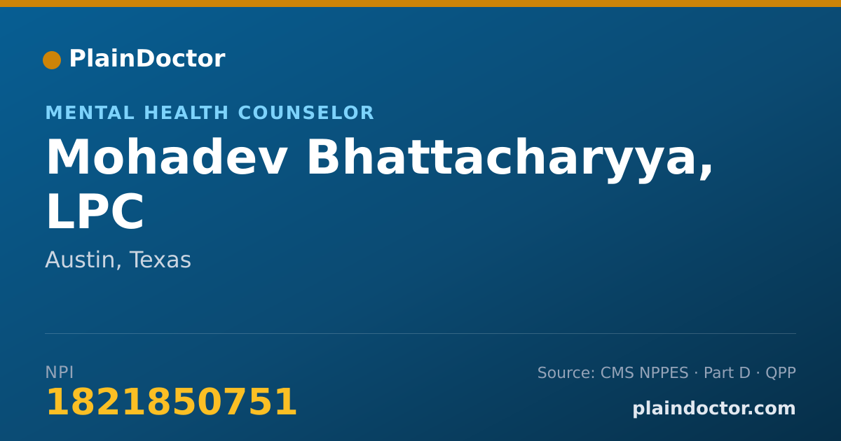Shareable card for Mohadev Bhattacharyya, LPC - Mental Health Counselor, Austin, TX