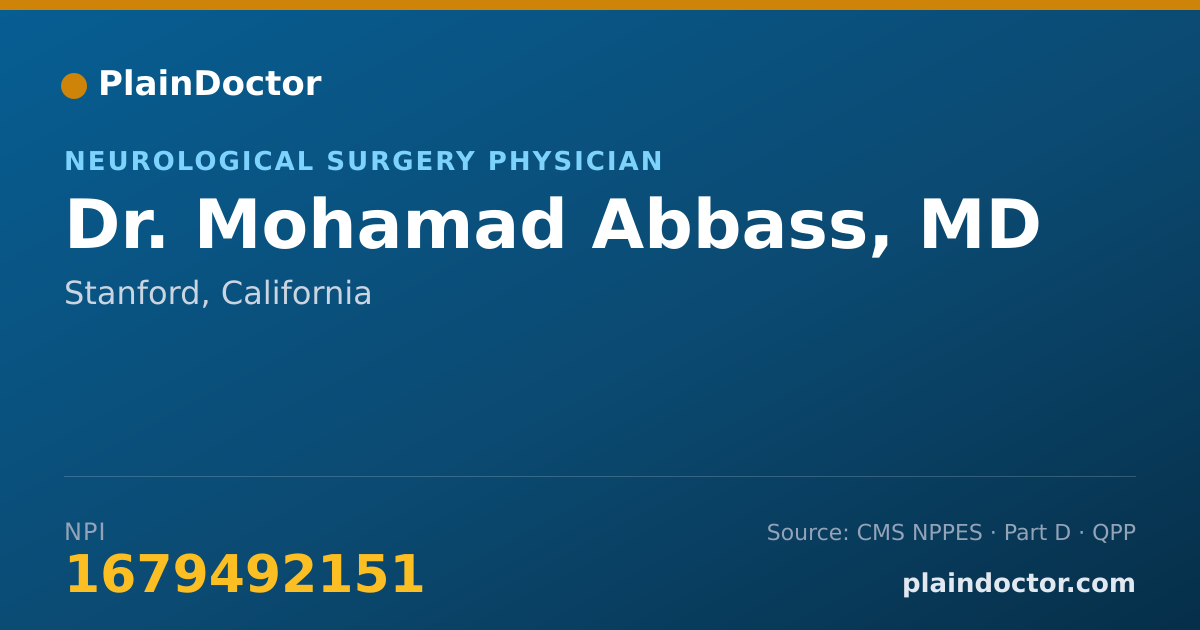 Shareable card for Mohamad Abbass, MD - Neurological Surgery Physician, Stanford, CA