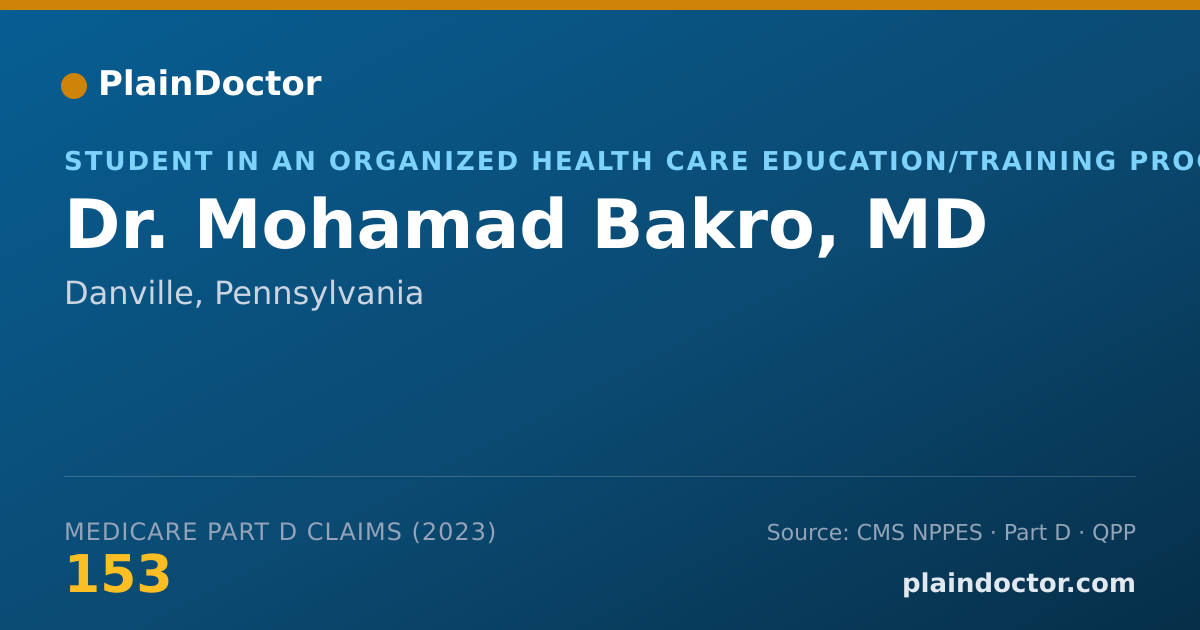 Shareable card for Mohamad Bakro, MD - Student in an Organized Health Care Education/Training Program, Danville, PA