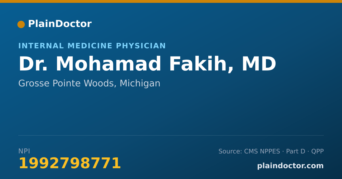 Shareable card for Mohamad Fakih, MD - Internal Medicine Physician, Grosse Pointe Woods, MI