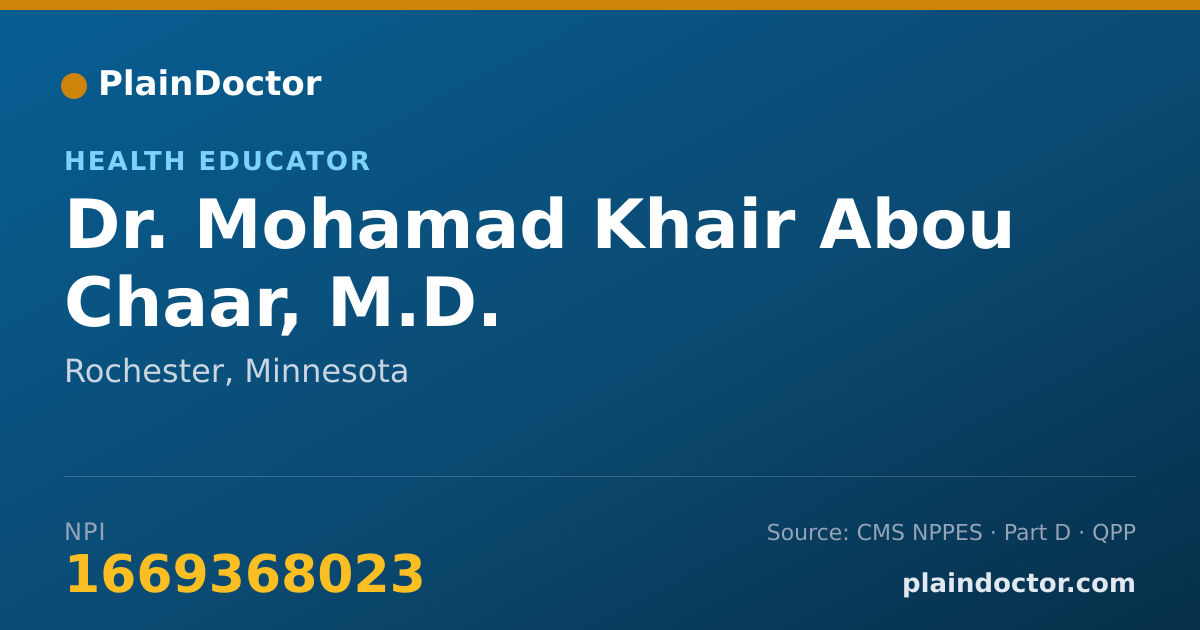 Shareable card for Mohamad Khair Abou Chaar, M.D. - Health Educator, Rochester, MN