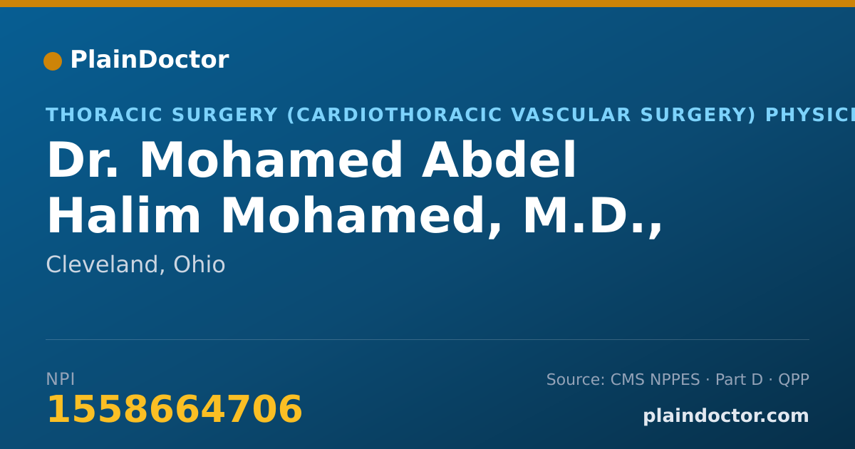 Shareable card for Mohamed Abdel Halim Mohamed, M.D., PHD. - Thoracic Surgery (Cardiothoracic Vascular Surgery) Physician, Cleveland, OH