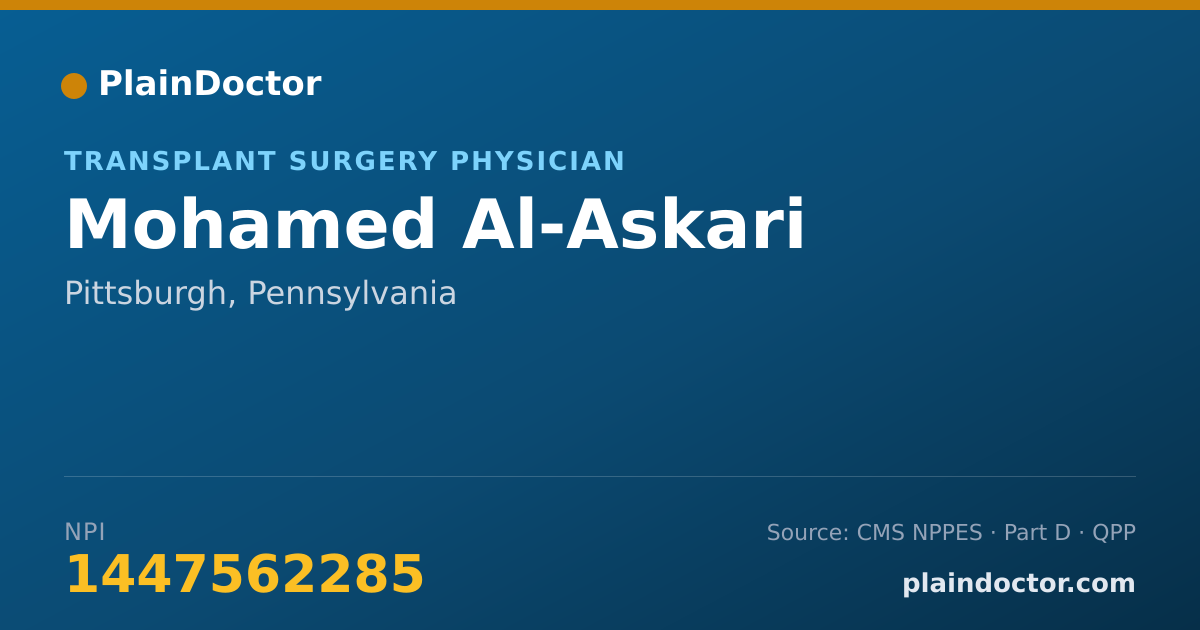 Shareable card for Mohamed Al-Askari - Transplant Surgery Physician, Pittsburgh, PA