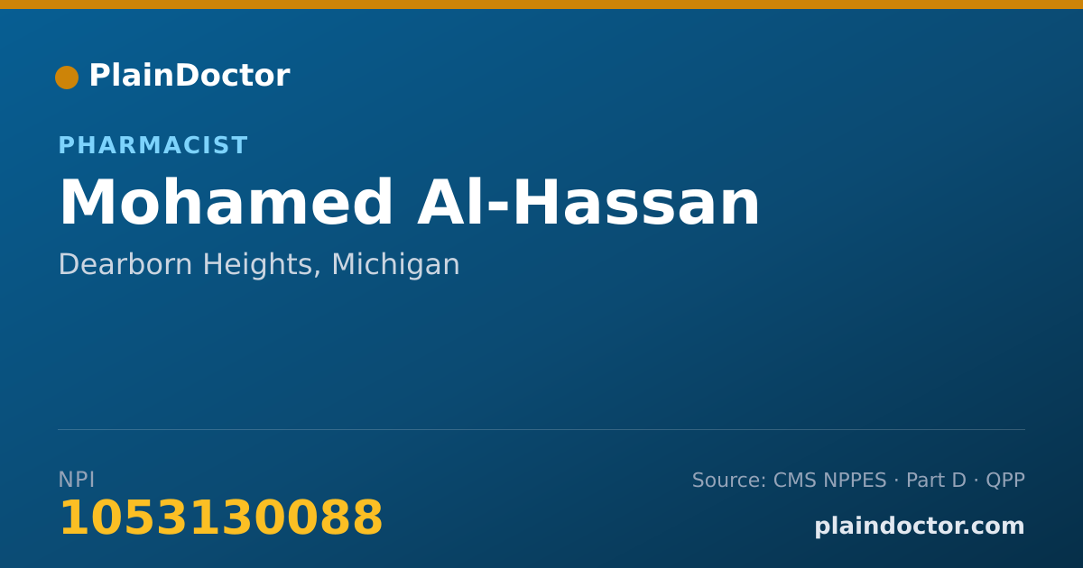 Shareable card for Mohamed Al-Hassan - Pharmacist, Dearborn Heights, MI