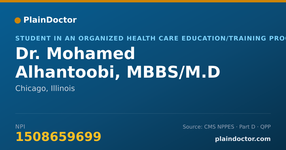 Shareable card for Mohamed Alhantoobi, MBBS/M.D - Student in an Organized Health Care Education/Training Program, Chicago, IL