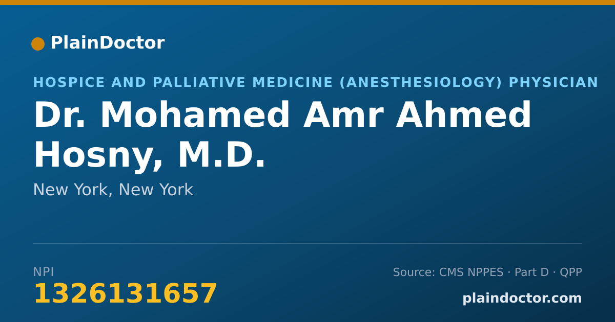 Shareable card for Mohamed Amr Ahmed Hosny, M.D. - Hospice and Palliative Medicine (Anesthesiology) Physician, New York, NY