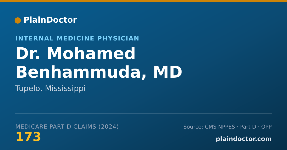 Shareable card for Mohamed Benhammuda, MD - Internal Medicine Physician, Tupelo, MS