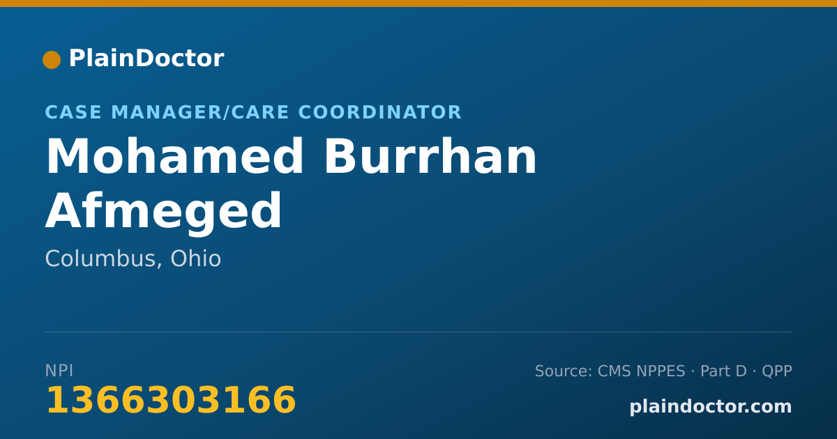 Shareable card for Mohamed Burrhan Afmeged - Case Manager/Care Coordinator, Columbus, OH