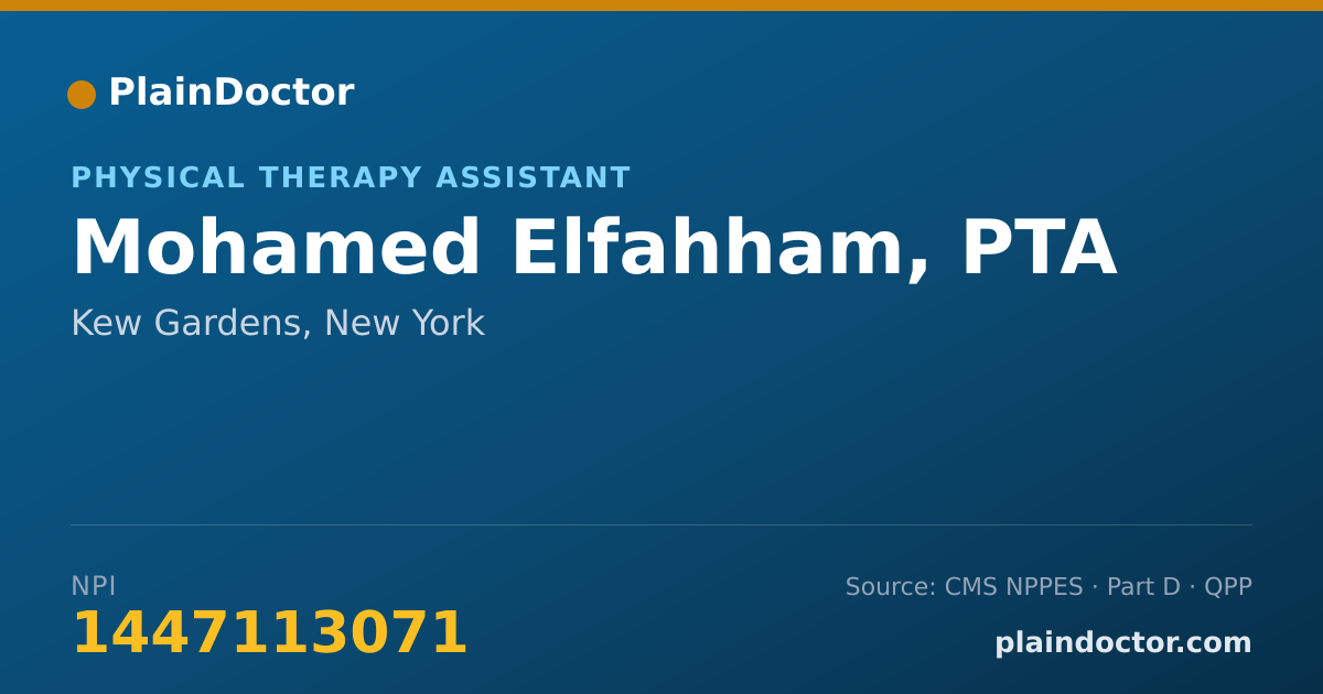 Shareable card for Mohamed Elfahham, PTA - Physical Therapy Assistant, Kew Gardens, NY