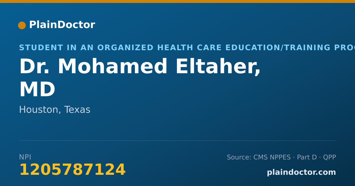 Shareable card for Mohamed Eltaher, MD - Student in an Organized Health Care Education/Training Program, Houston, TX