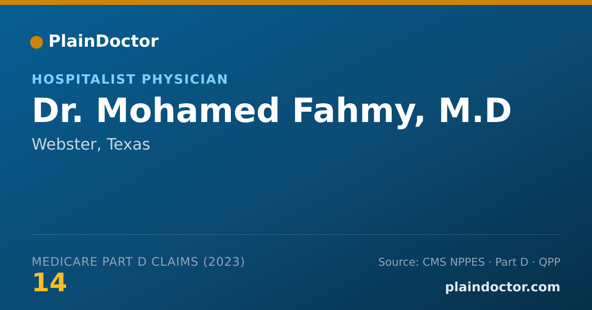 Shareable card for Mohamed Fahmy, M.D - Hospitalist Physician, Webster, TX