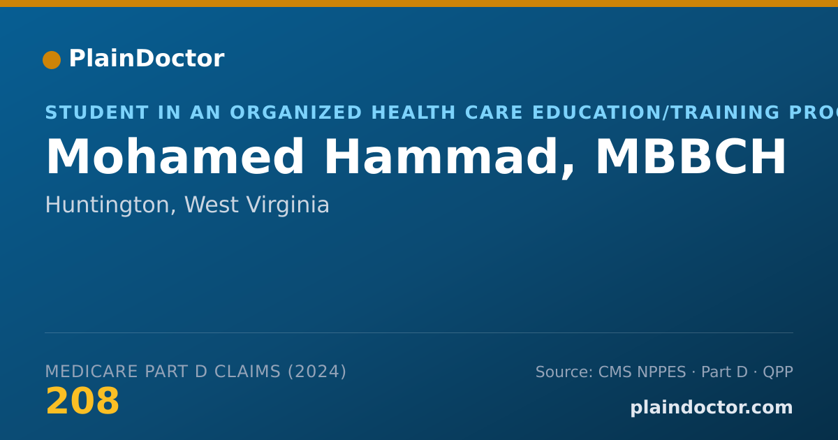 Shareable card for Mohamed Hammad, MBBCH - Student in an Organized Health Care Education/Training Program, Huntington, WV