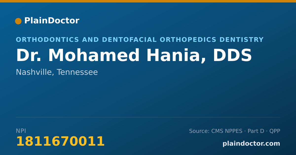 Shareable card for Mohamed Hania, DDS - Orthodontics and Dentofacial Orthopedics Dentistry, Nashville, TN