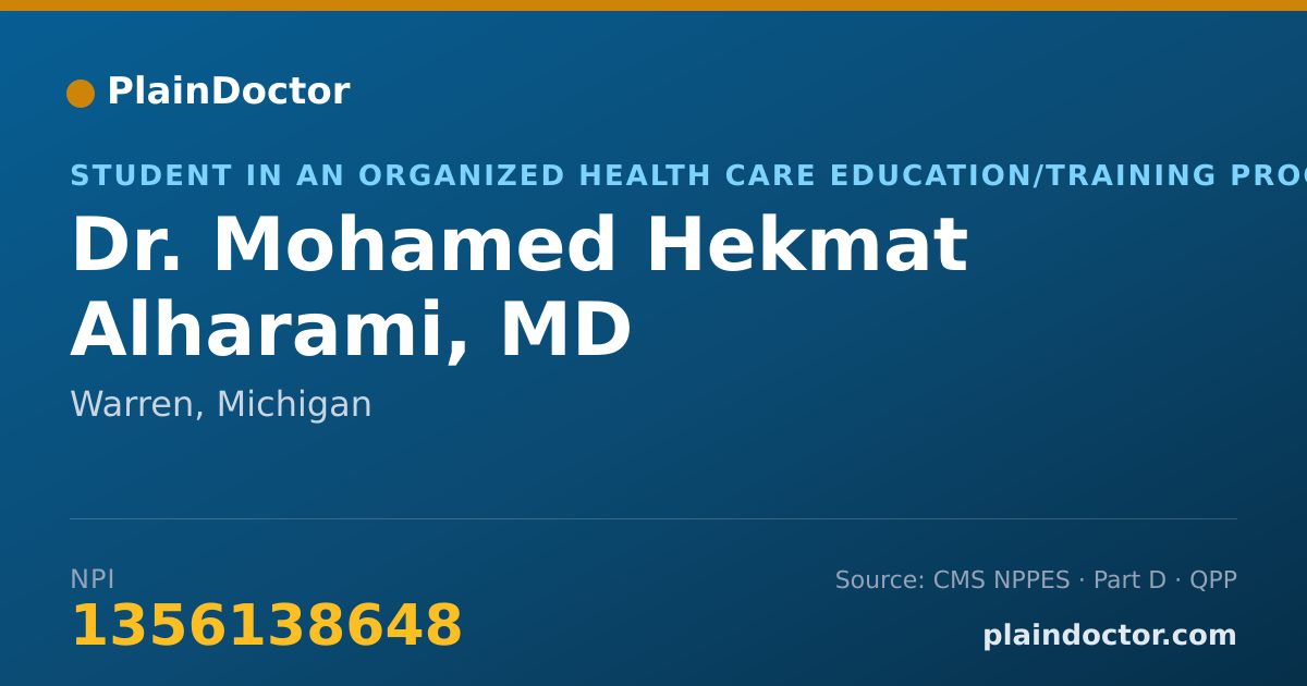 Shareable card for Mohamed Hekmat Alharami, MD - Student in an Organized Health Care Education/Training Program, Warren, MI