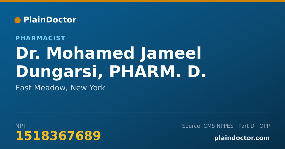 Shareable card for Mohamed Jameel Dungarsi, PHARM. D. - Pharmacist, East Meadow, NY