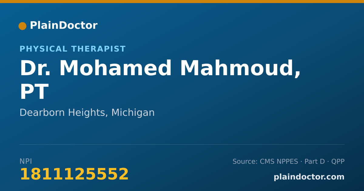 Shareable card for Mohamed Mahmoud, PT - Physical Therapist, Dearborn Heights, MI