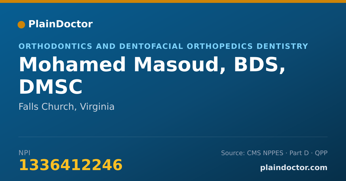 Shareable card for Mohamed Masoud, BDS, DMSC - Orthodontics and Dentofacial Orthopedics Dentistry, Falls Church, VA