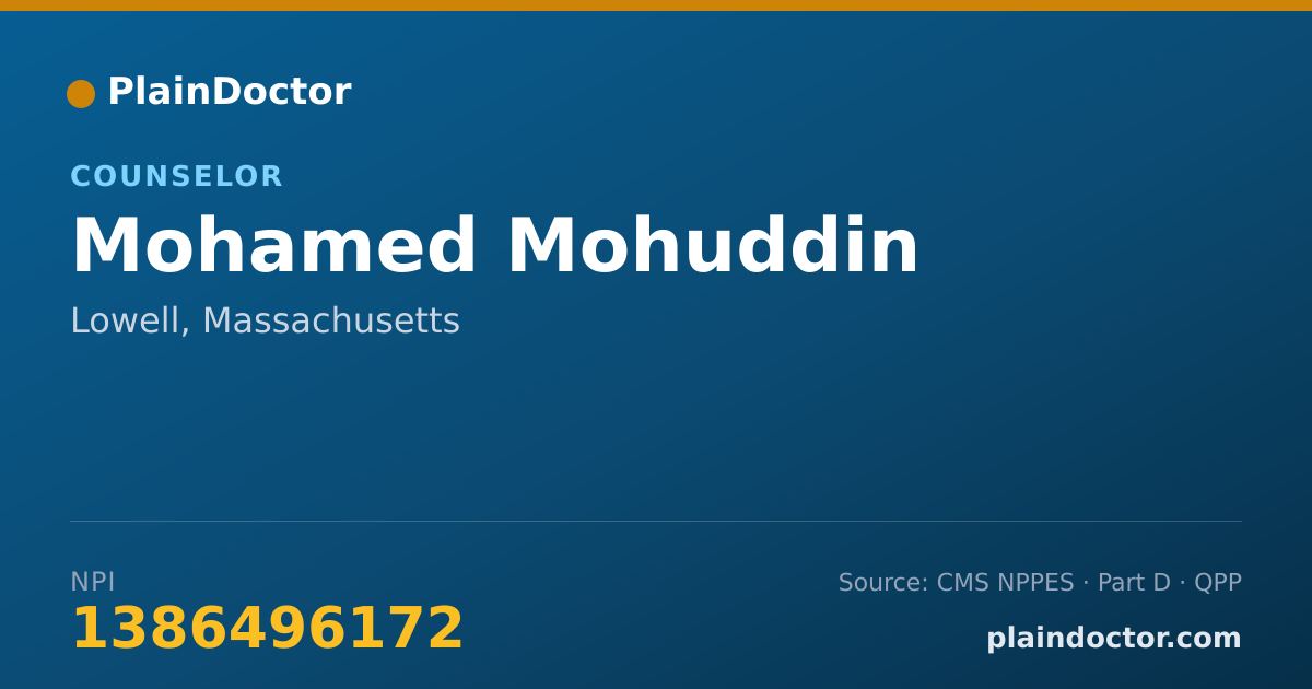 Shareable card for Mohamed Mohuddin - Counselor, Lowell, MA