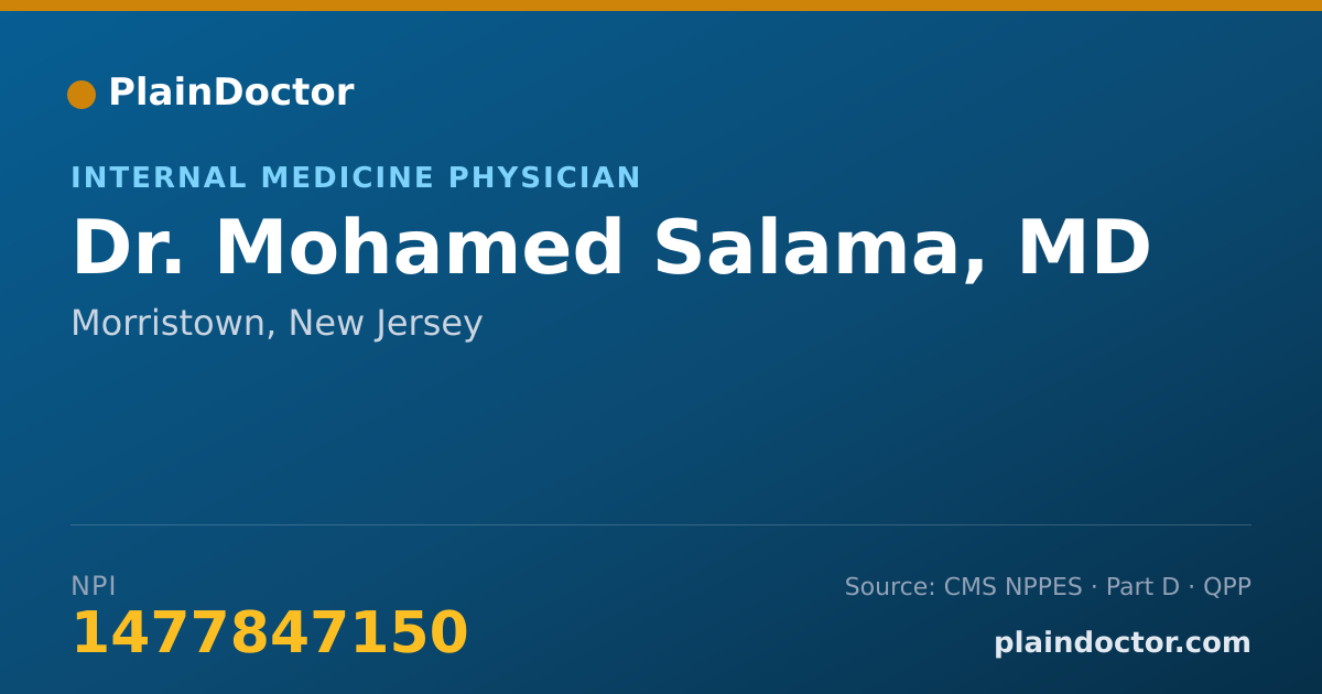 Shareable card for Mohamed Salama, MD - Internal Medicine Physician, Morristown, NJ