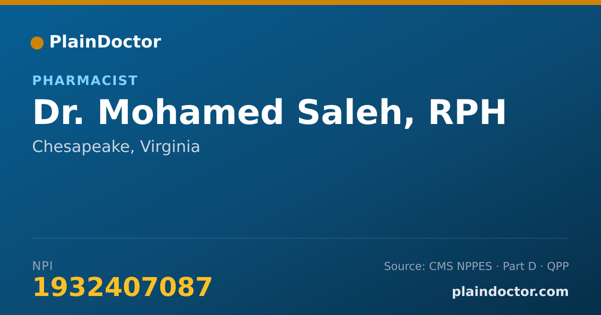 Shareable card for Mohamed Saleh, RPH - Pharmacist, Chesapeake, VA