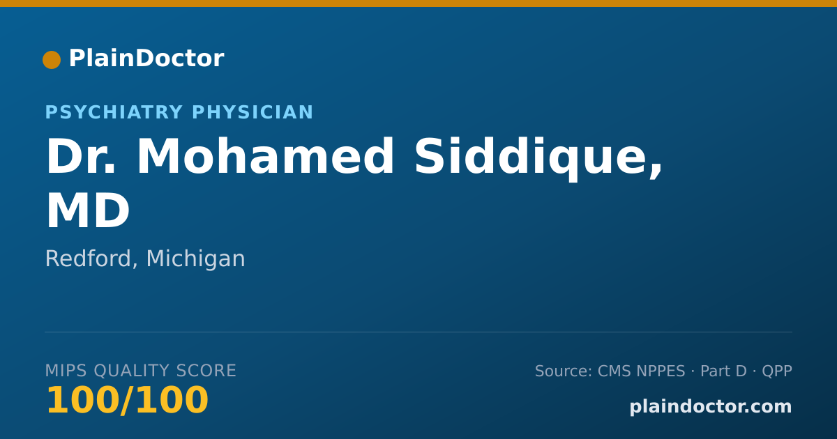 Shareable card for Mohamed Siddique, MD - Child & Adolescent Psychiatry Physician, Redford, MI