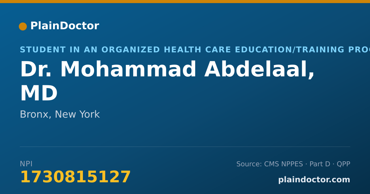 Shareable card for Mohammad Abdelaal, MD - Student in an Organized Health Care Education/Training Program, Bronx, NY